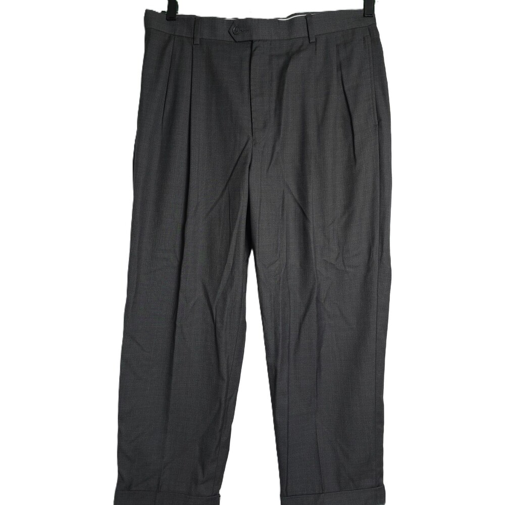 Roundtree & Yorke Mens Gray easy care Pleated Dress Pants Cuffed Hems 36x29